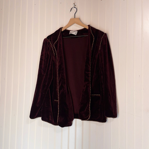 VTG Miss Accent Act III Velvet Blazer Jacket Burgundy Maroon Gold Rope Trim - Picture 1 of 10